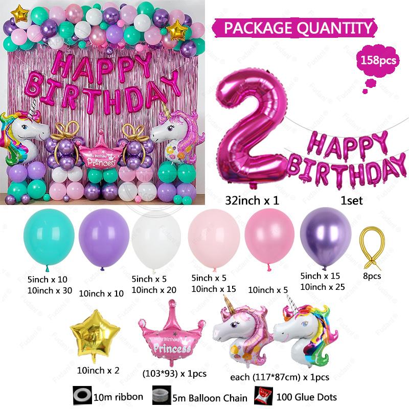 New Unicorn Themed Balloon Party Set Birthday Party Baby Shower Arrangement Aluminum Film Column Digital Latex Balloon Arrangeme