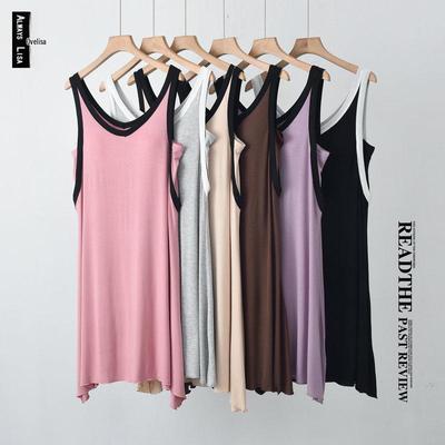 Women's Summer Modal Sleeveless Nightdress with Chest Pad - Breathable, Thin, Contrast Color