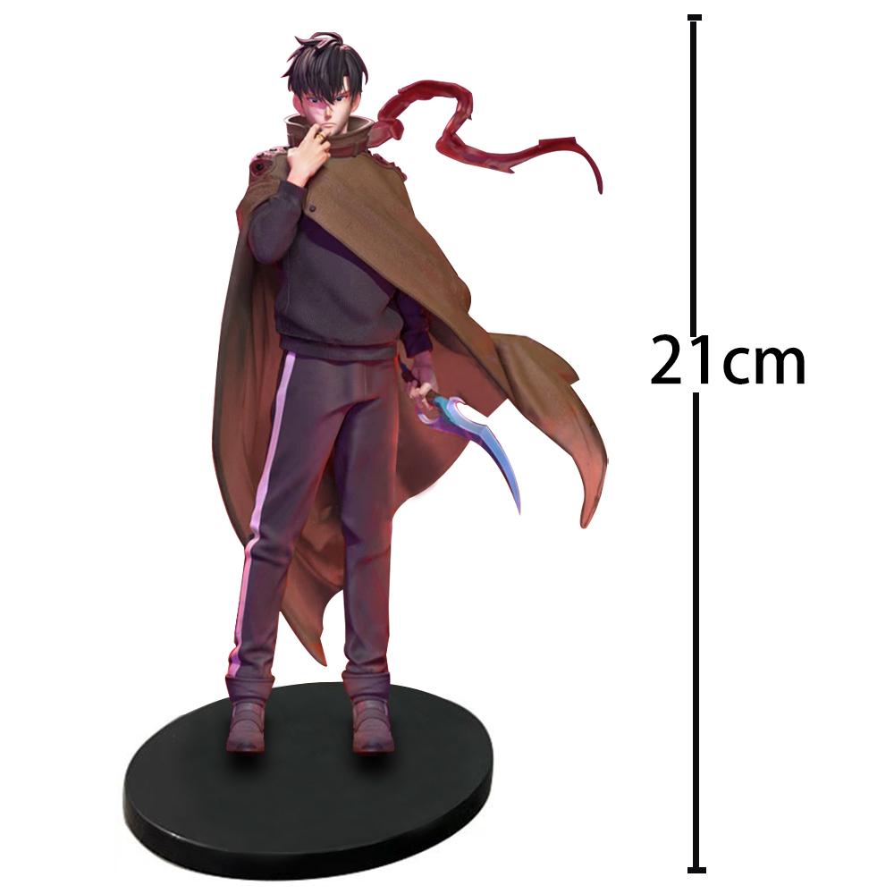 

21CM Anime upgraded alone Figure Sung Jin Woo action figure cloak Animated Edition model Battle Scene statue Toy Doll Boys Gift 21CM