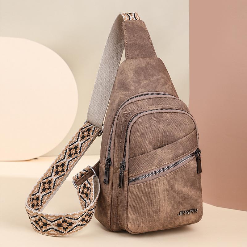 New Women's Trendy Sports and Casual High-end Soft Leather Women's Breast Bag Simple and Fashionable Solid Color Korean Chest Backpack