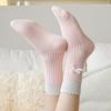 Women Winter Crew Socks Ribbed Warm Stretchy Socks with Bow Breathable Thickened Casual Socks for Home Sleep Daily Errands