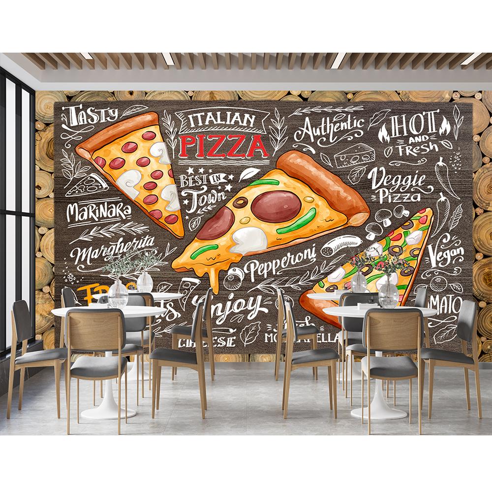 3d Mural Pizzeria Tablica Kreda Tapeta Restauracja Fast Food Przekąska Pizza Mural Ścienny Dekor Przemysłowy Tapeta
