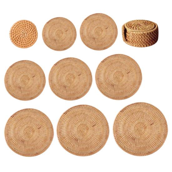 Handwoven Rattan Coaster Set Heat-Resistant Placemats for Cups Teapots Casserole Natural Eco-Friendly Rustic Table Protector for Home