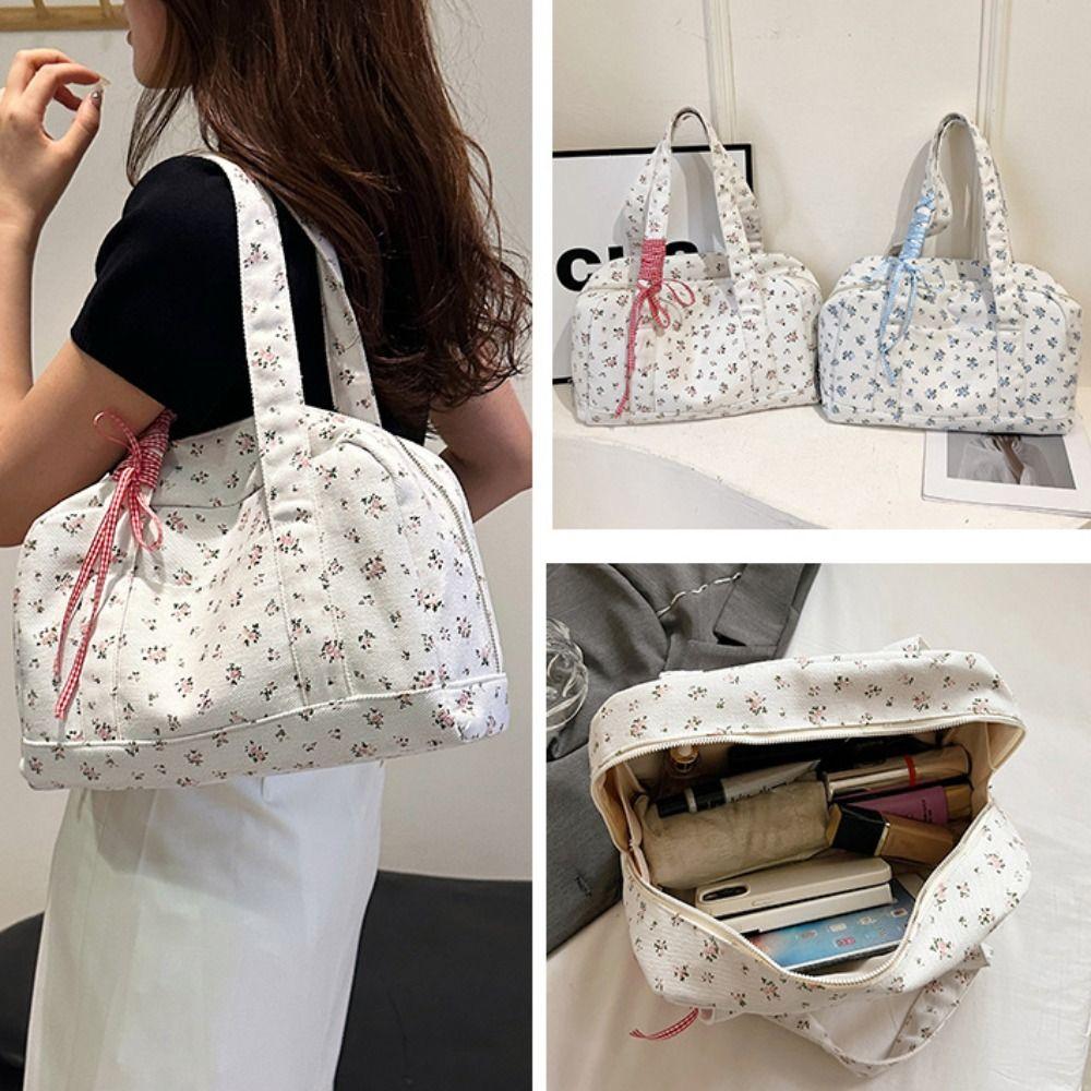 

Bow Tie Canvas Underarm Bag Ribbon Commute Handbag Retro Floral Shoulder Bag Ladies розовый