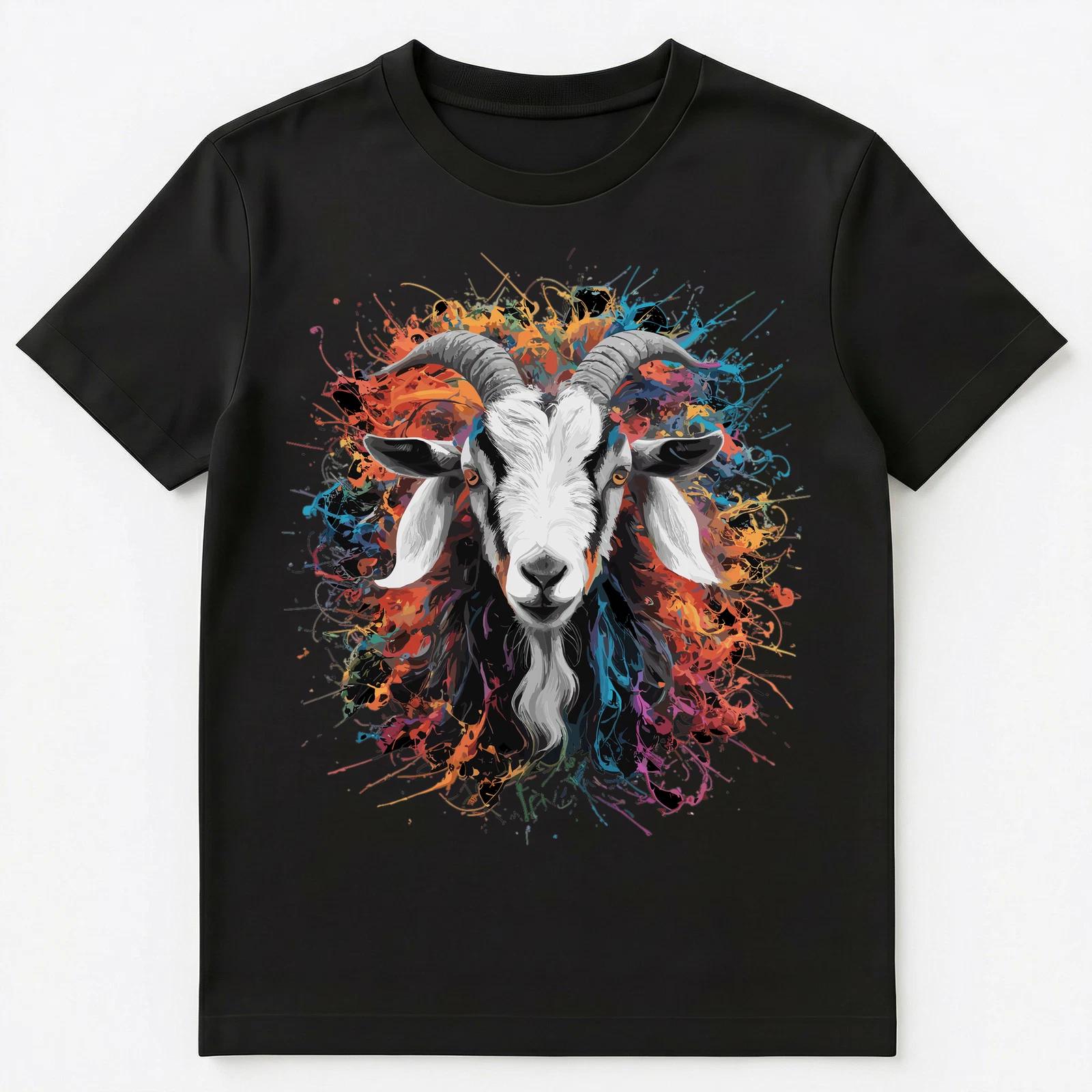 Colorful Paint Splash Goat Face Art Graphic Unisex T-Shirt 2XL