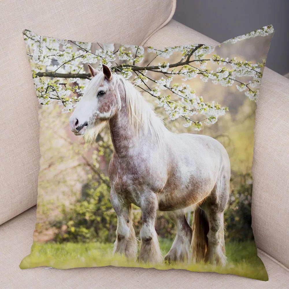 Wild Horse Cushion Cover Decor Animal Print Pillowcase  for Sofa Home Car Children Room Super Soft Plush Pillow Case 45x45cm