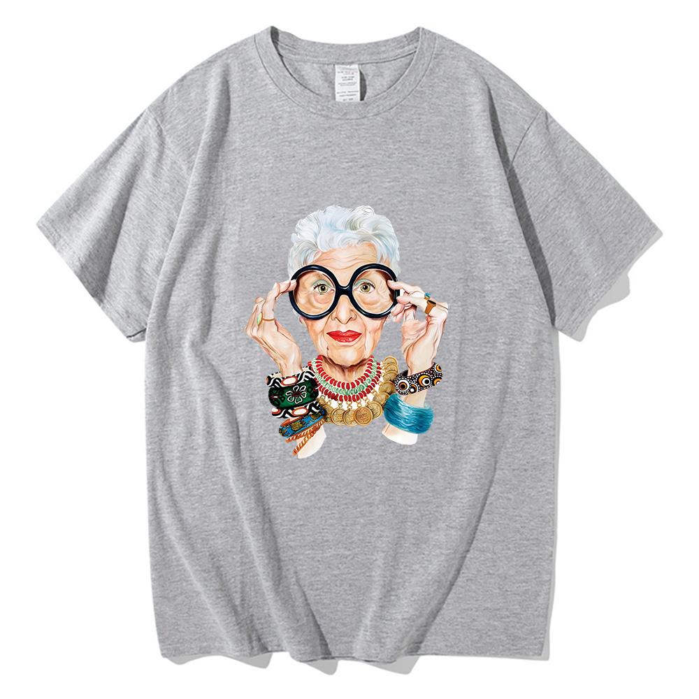 

Футболки Iris Apfel Висока якість Жіночі/чоловічі Поп-футболки 100% бавовна Круглий виріз Короткий рукав Футболка Весна/Літо Повсякденні футболки M сірий колір