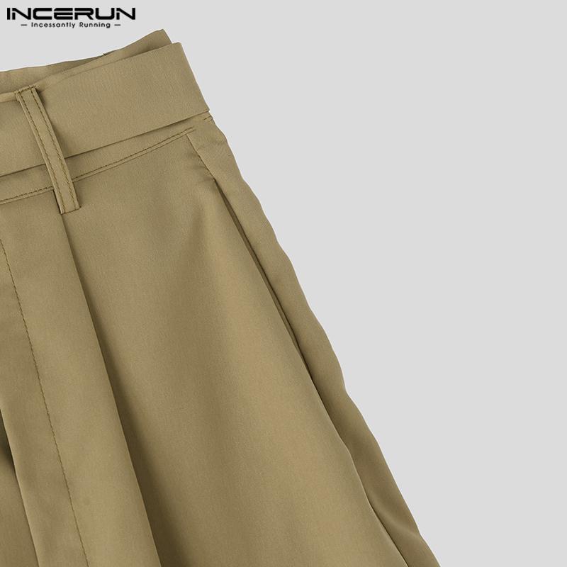 INCERUN Men Zip-up High Waist Double Layers Casual Long Wide Legs Pants Trousers