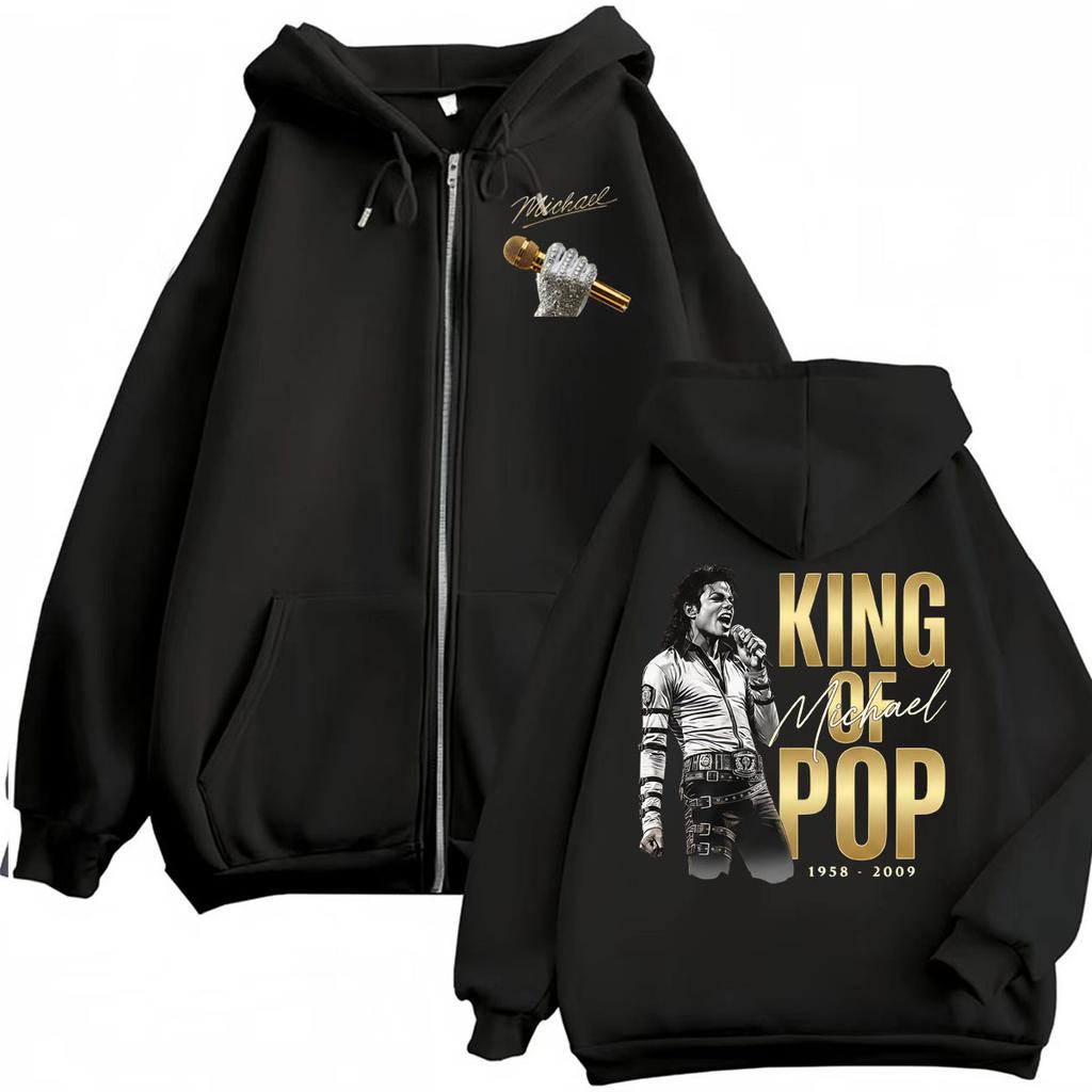 Re del Pop Michajackson Era Bad Felpa con Cappuccio e Zip Uomo Donna Harajuku Streetwear Giacca Felpa Pile Casual Zip-Up Pullover