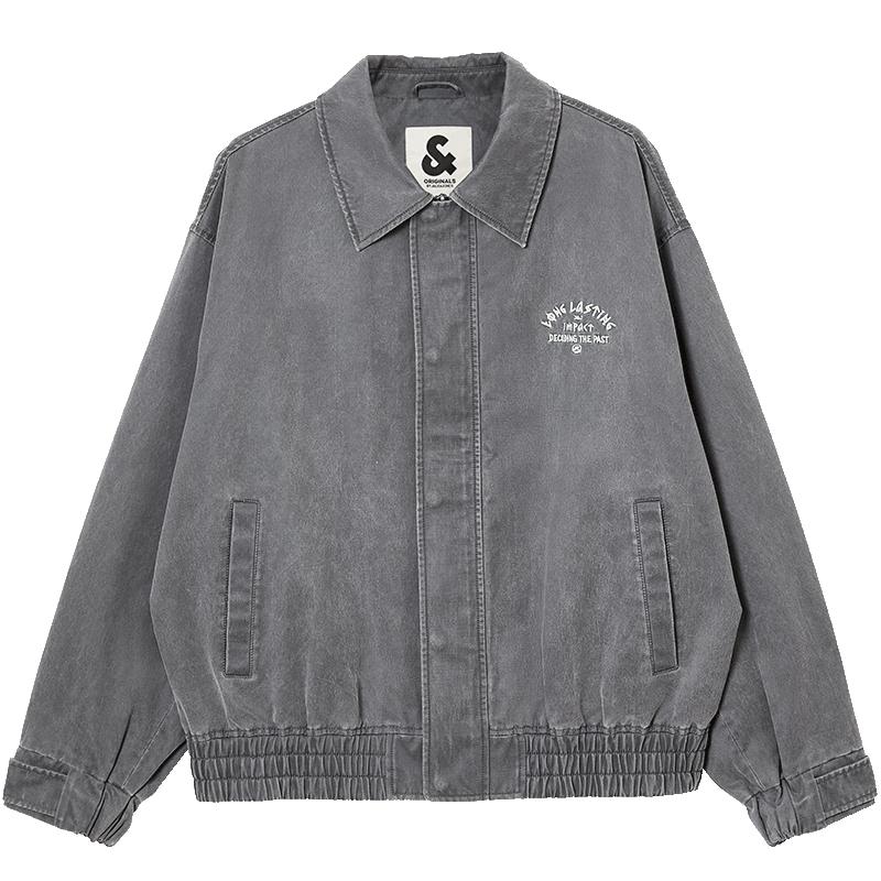 

JACK&JONES Men s Spring Washed Letter Embroidery Lapel Jacket 3XL