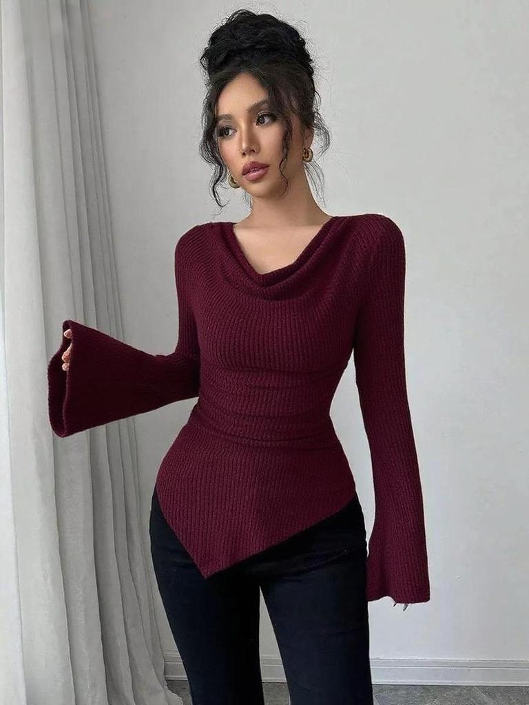 Fall Winter Women's Ribbed Cami Tank Top with Open Shoulder Slim Fit Knit Long Sleeve Top for Commuting