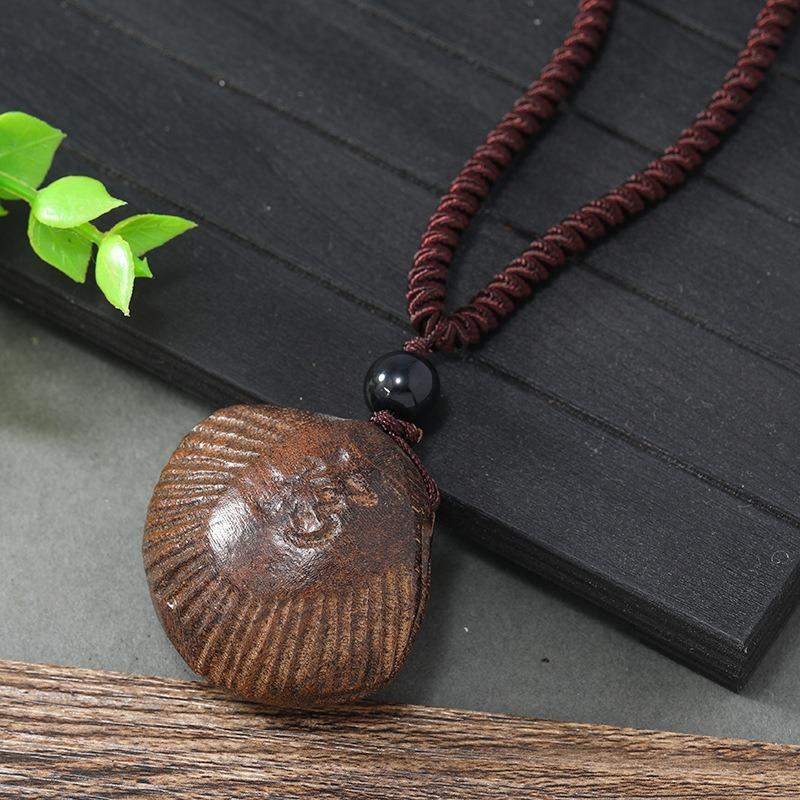 Hand-carved Mahogany Necklace Retro Femininity Long Autumn and Winter Sweater Chain Cotton and Linen Accessories