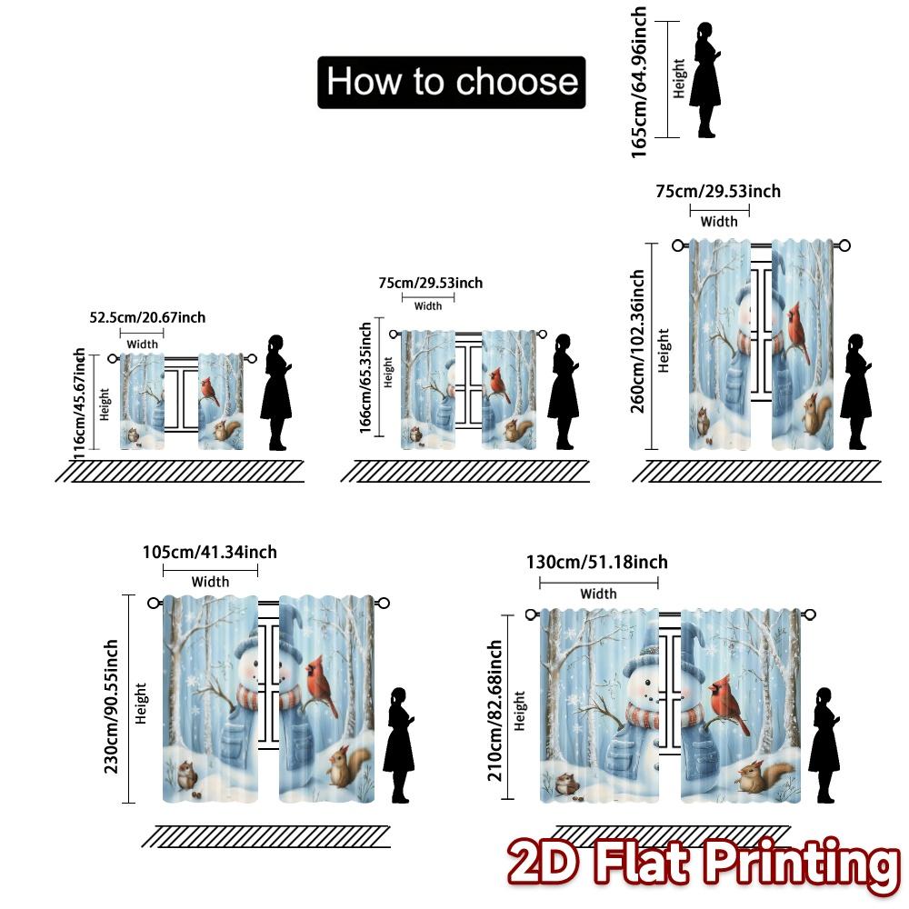 2pcs,Curtains Cute Snowman Cardinal Squirrel (3) Chic Curtains Machine Washable Fabric Curtains Decorations For Home Use for