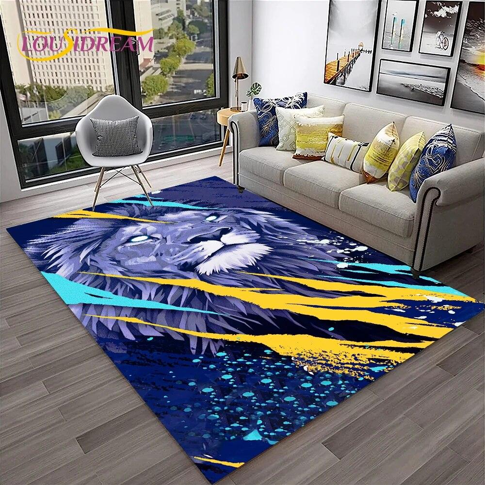 Cartoon Lion Animals Dream 3D Carpet Rug for Home Living Room Bedroom Sofa Doormat Decor,Kid Play Area Rug Non-slip Floor Mat