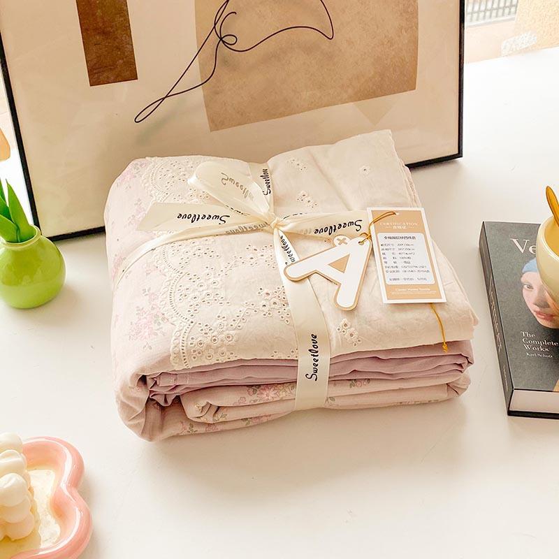 Class A Cotton Maternal And Infant Grade Lace Double-Layer Yarn, Small Style, Fresh, Soft And Comfortable Bed Sheet, Bed Hat Four-Piece