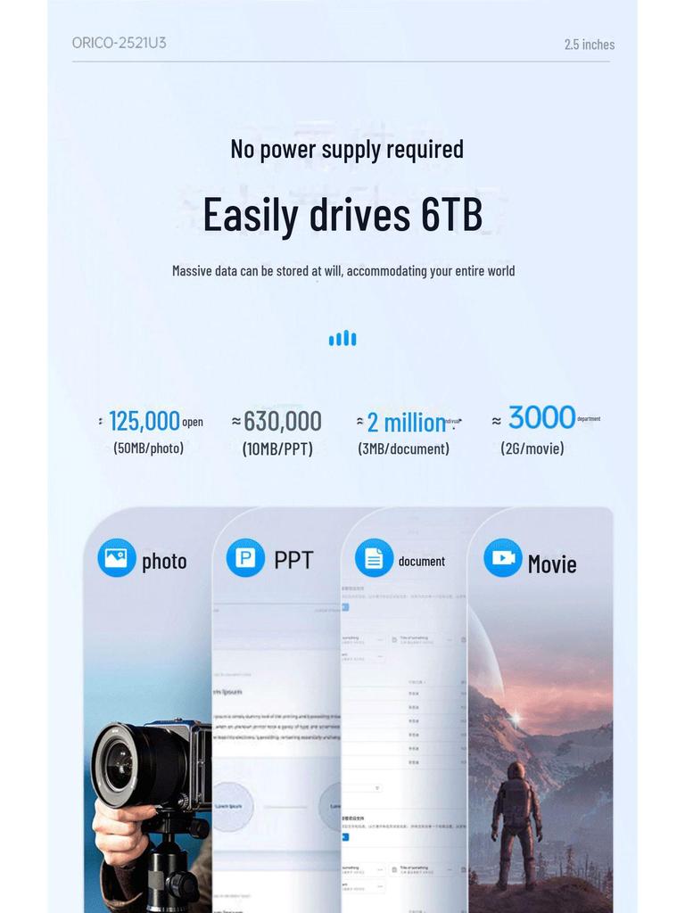 Orico 2521U 2.5-inch USB External Hard Drive Enclosure for SATA SSDs and HDDs