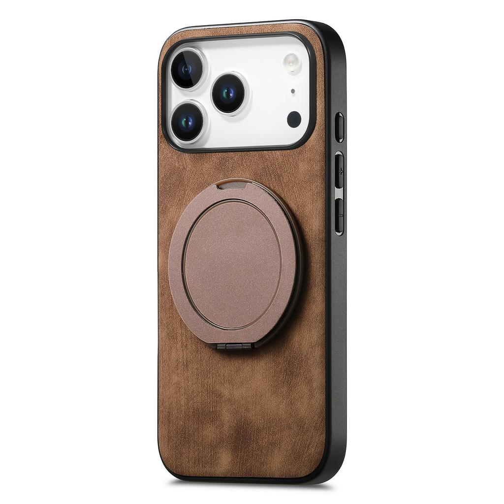 For iPhone 17 Pro Phone Case with Rotating Kickstand Stress Relief Retro Leather Back Cover