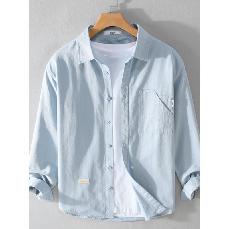 Spring and Autumn Long Sleeves Shirt Men Japanese Style Hong Kong Style Youth Workwear Casual Overshirt Loose Pure Cotton New Arrival
