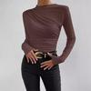 2024 Women's Apricot Slim Fit Pleated Long Sleeve T-Shirt