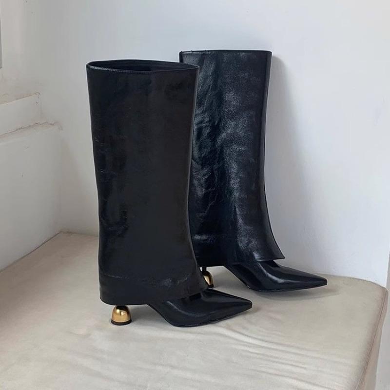 New Pointed-toe Straight Thigh-high Boots, Oversized Thick-heeled Trouser Boots, Women's Boots, Women's Shoes