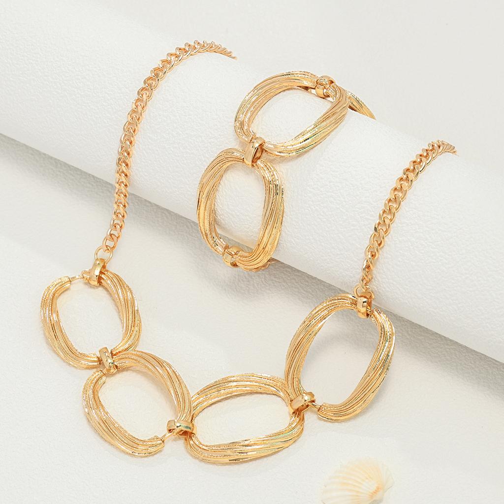 Personalized Metal Geometric Collar Creative Simple Metal Necklace Bracelet Jewelry Set
