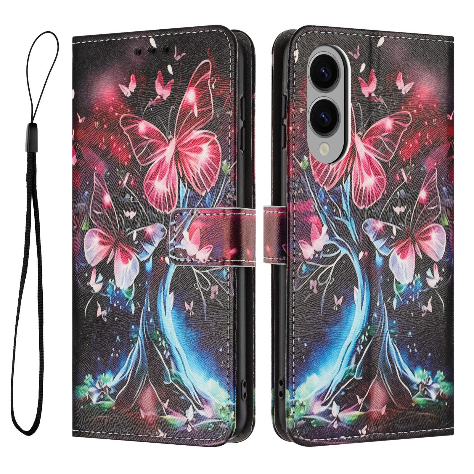 

YX-2501 For Samsung Galaxy S25 Edge Case Pattern Printing PU Leather Wallet Phone Cover with Lanyard Butterfly Tree