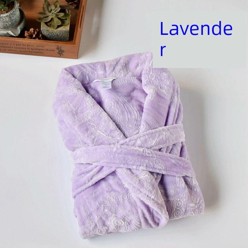 

Women s Flannel Three-Dimensional Carved Lengthened Soft Bathrobe Lavender S