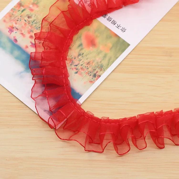 Multicolor Pleated Organza Lace Ribbon Gathered Mesh Fabric Handmade DIY Wedding Dress Lace Trim Sewing Craft christmas ribbons