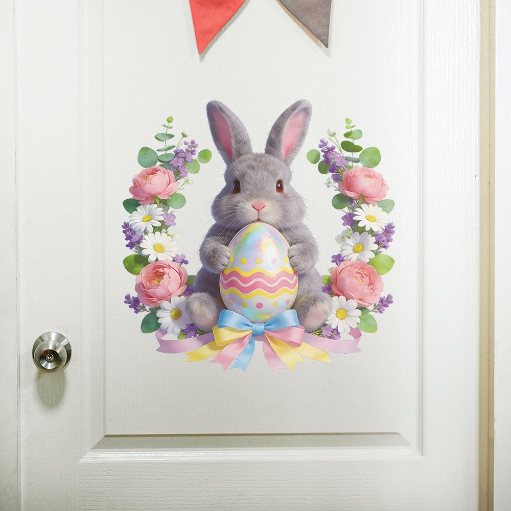 Easter Wreath, Colored Eggs, Rabbit, Outdoor Balcony, Glass Window, Window Sticker, Beautification Sticker