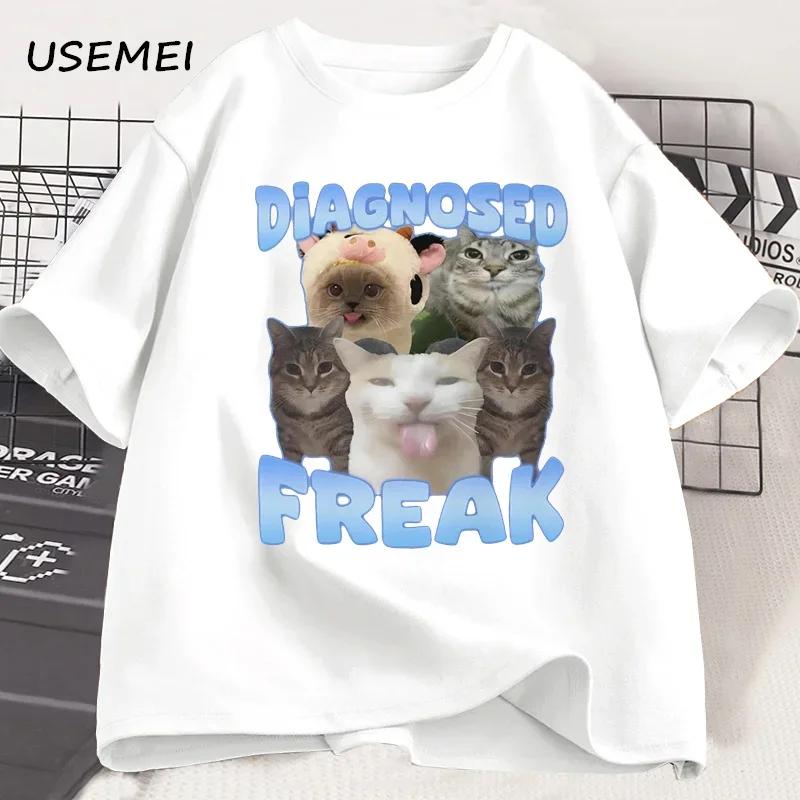 Diagnosed Freak Funny Cat Meme Tshirt Unisex Unisex Silly Cat Memes T Shirt Unisex Casual Round Neck Cotton Cat Tee Streetwear Tees
