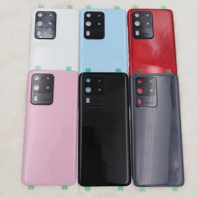 Back Battery Cover For Samsung Galaxy S20 Ultra S20U 5G SM-G988 Glass Rear Housing Replacement Parts With Camera Lens Frame