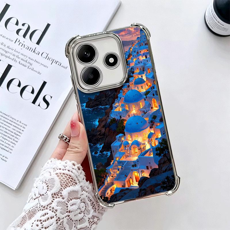 

Santorini Greece Summer Plating Phone Case For Xiaomi Redmi Note 14 15 Pro Plus 13 12 11 11S 11T 10 9S 9 5G Anti-Fall Airabag Co Redmi Note 14 4G
