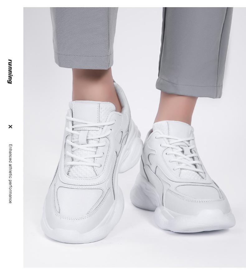 Men's 8CM Height-Increasing Thick Sole Casual Dad Sneakers - Trendy, Versatile White Genuine Cowhide Shoes