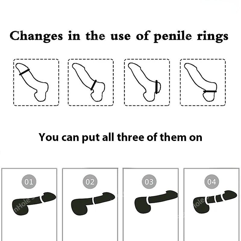 3pcs Cock Ring Silicone Delay Ejaculation Adult Toys for Men Penis Ring Enlargement Delay Chastity Device Sex Toys Sex Shop
