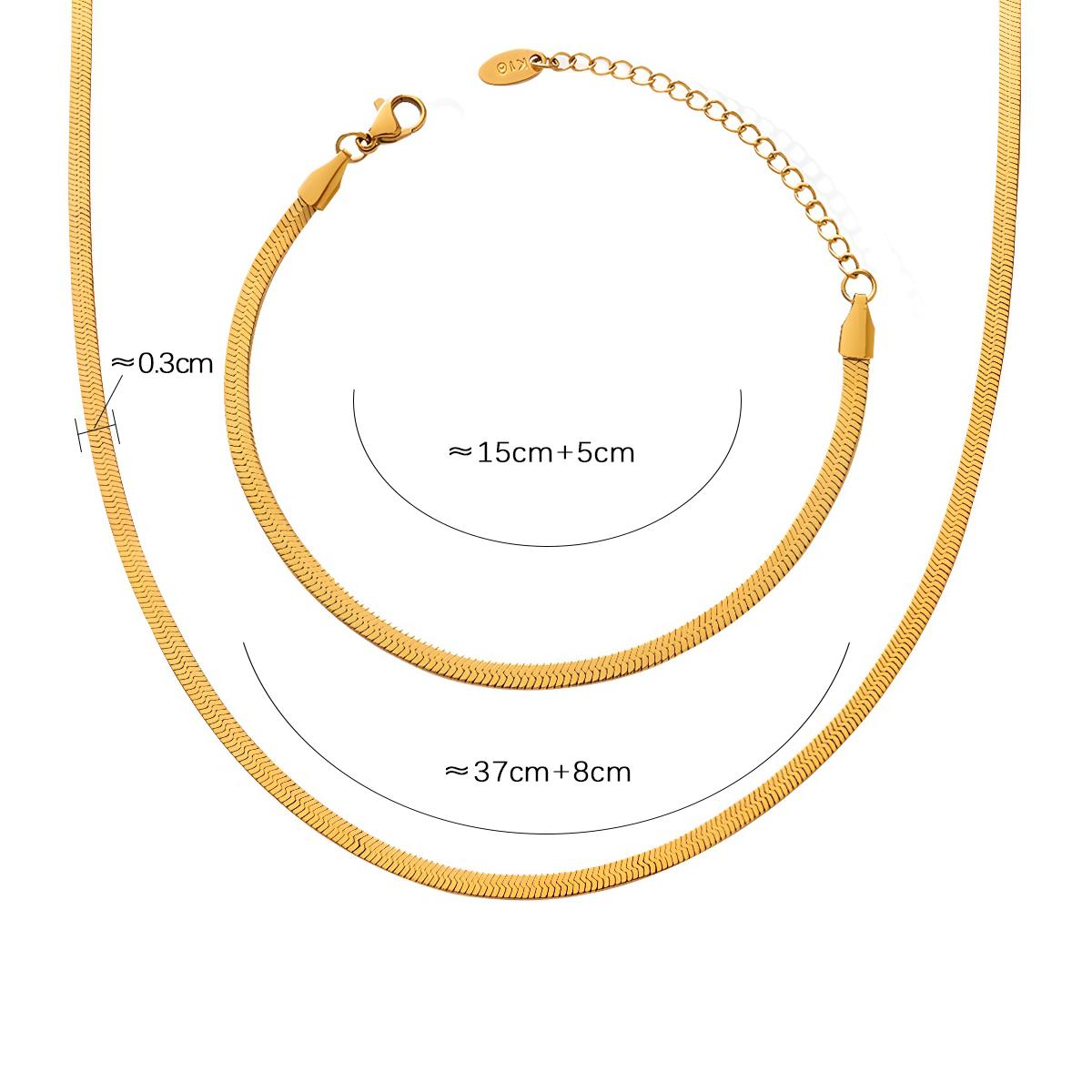 

Flat Snake Chain Necklaces Matching Bracelets In 18k Gold Plated Stainless Steel Herringbone Chains Necklace Bracelet For Women