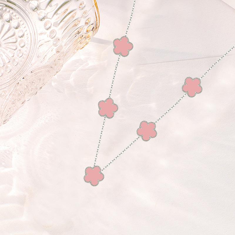 Gold Silver Color Pendant Necklaces Double Sided Flowers Stainless Steel Necklace Elegant Charms for Necklace Women Charm Clover