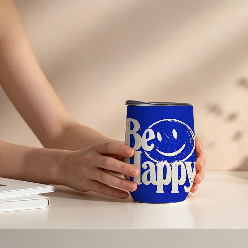 Eggshell Cup 355ml Smiley Text Element Travel Cup U Shape Eggshell Cup Gift Cup Egg Shaped Insulated Cup Eggshell Cup 355ml