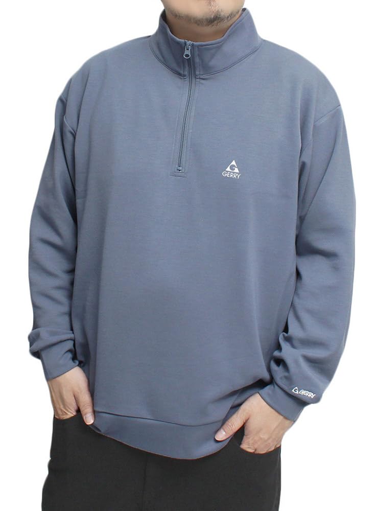 

One Colors GERRY Men s Half-Zip Sweatshirt with Cardboard Logo Print, Stand-Up Sweatshirt, Size 4L, Blue