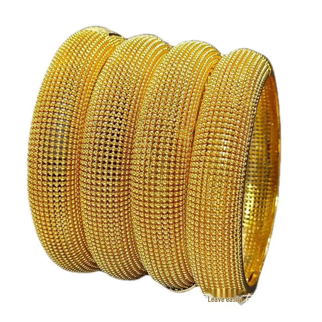 24k Gold Carved Buckle Bracelet: Fade-Resistant Women's Middle East Dubai Jewelry In Vietnamese Sand Gold
