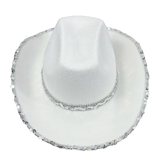 Women Party Hat Bright Color Concave Top Wide Brim Sequin Cosplay Decorative Costume Contrast Color Dance Show Props Western Cowboy Hat Headwear