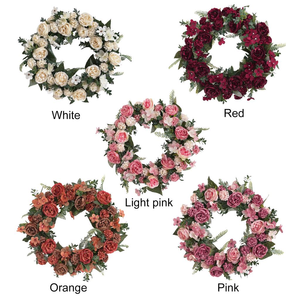 Couronne Artificielle Rouge Rotin Tissu de Soie Multifonctionnel Vintage Couronne de Fleurs de Pivoine Artificielles pour Décoration de Porte