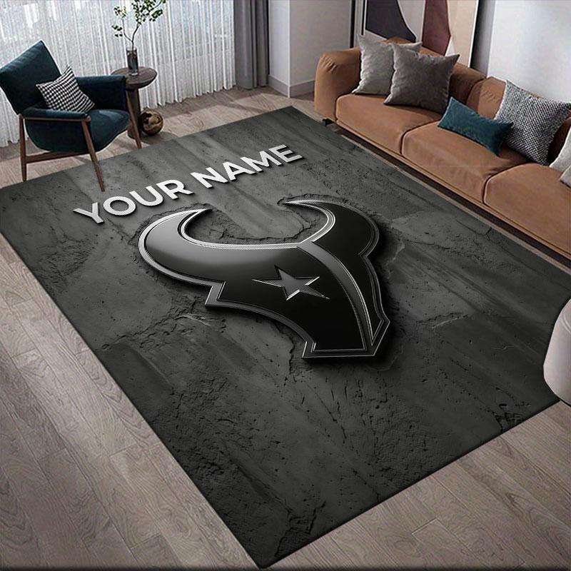 Custom Name,Houston Texans Home Sofa Decoration for Living Room & Bedroom, Non‑Slip Play Flannel Floor Mat for Game Room