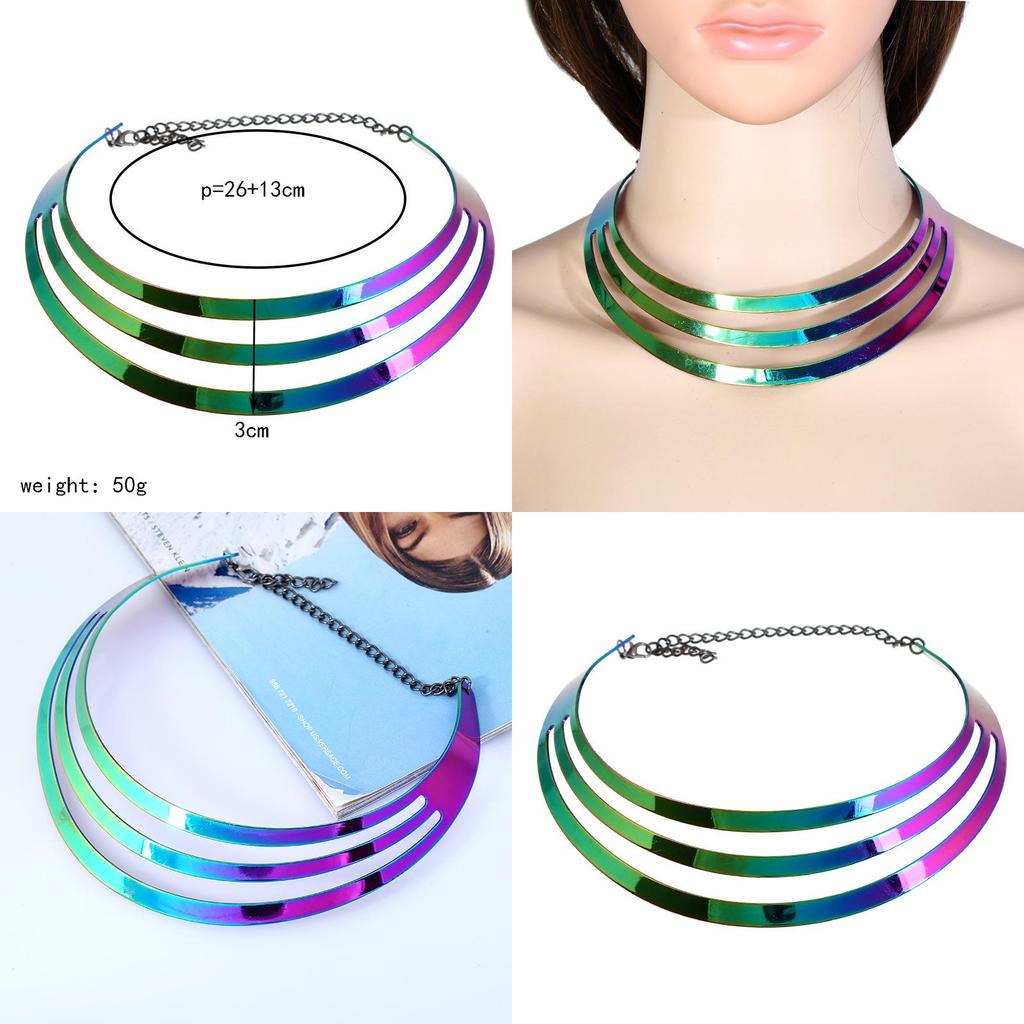 Multi Layer Metal Collar Necklace With Gradient Design For Fashion Statements
