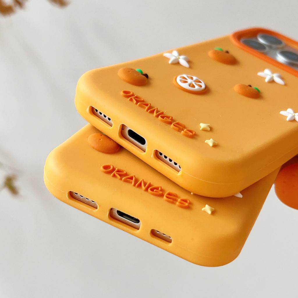 For iPhone 16 Pro Silicone Case Cute Orange Shape Pendant Shockproof Phone Back Cover