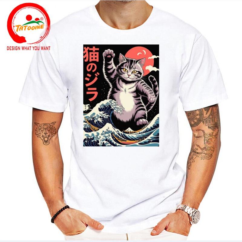 Funny Design Japanese Style The Great Kanagawa Cat Sred Doublet Unisex Fashion Trendy Casual Clothing Stylish Tops Tee Shirt Leisu