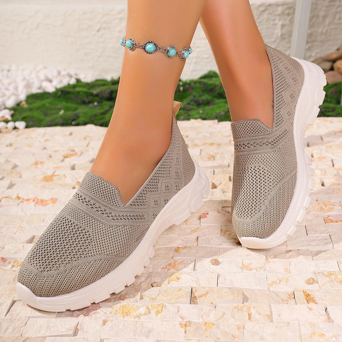 

Модная женская летняя обувь Сетчатые дышащие кроссовки Легкие слипоны Плоская платформа Новая повседневная обувь Женские Противоскользящие прогулочные плетеные туфли 35 хаки