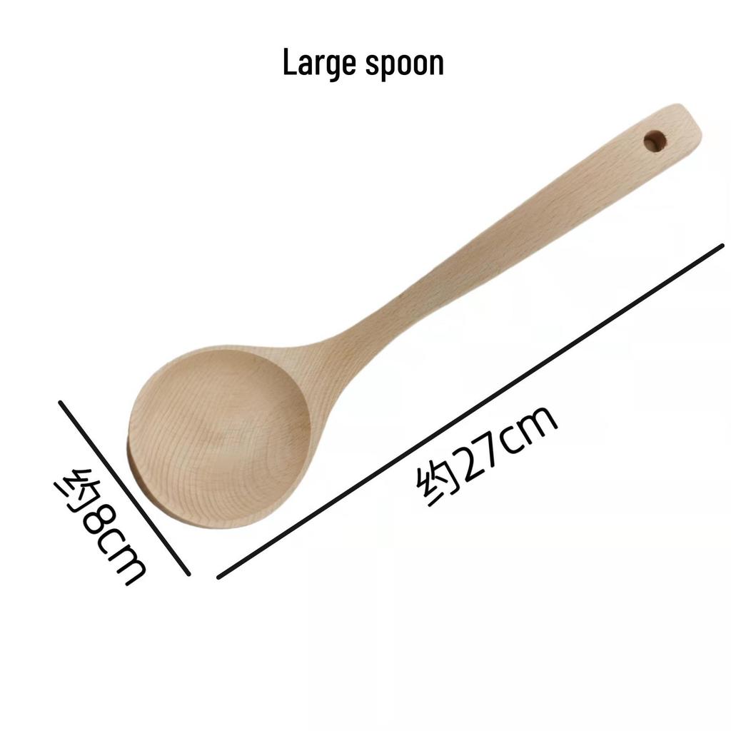 Unpainted Beech Wood Non-stick Spatula and Ladle Set - Modern Simple Wooden Cooking Utensils