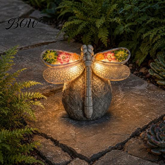 Automatic Dusk to Dawn Light Solar Powered Dragonfly Garden Light, Statue Decorative Courtyard Lamp, LED for Yard Patio Warm