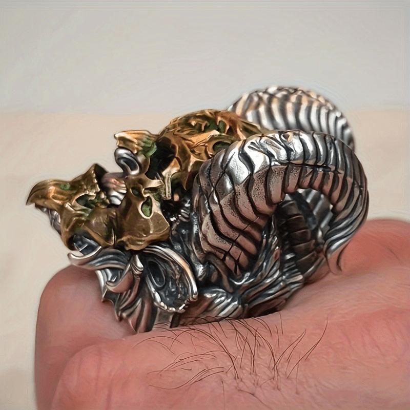 Retro Devil Skull Double Horn Ring for Men, Punk Style Trend