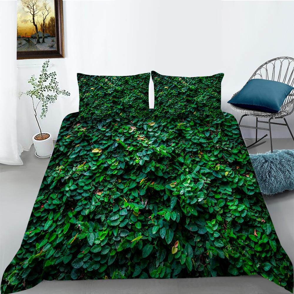 Green Duvet Cover Set Queen Size Tropical Rainforest Green Plant Palm Leaf Comforter Cover For Kids Teen Microfiber Quilt Cover